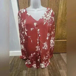 Ophelia Roe Women's Sheer Floral Shirt XL Lightweight Tunic Blouse